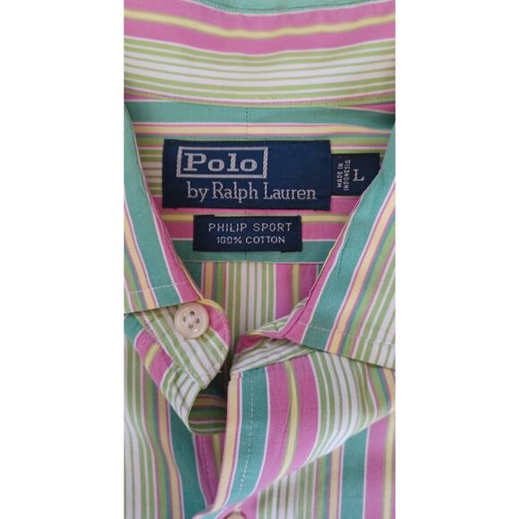 Polo Ralph Lauren Philip Sport Long Sleeve Button Striped Men's L Large EUC - Picture 3 of 5